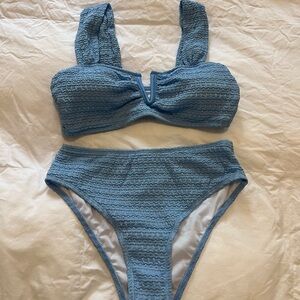 Blue Textured Bikini Set